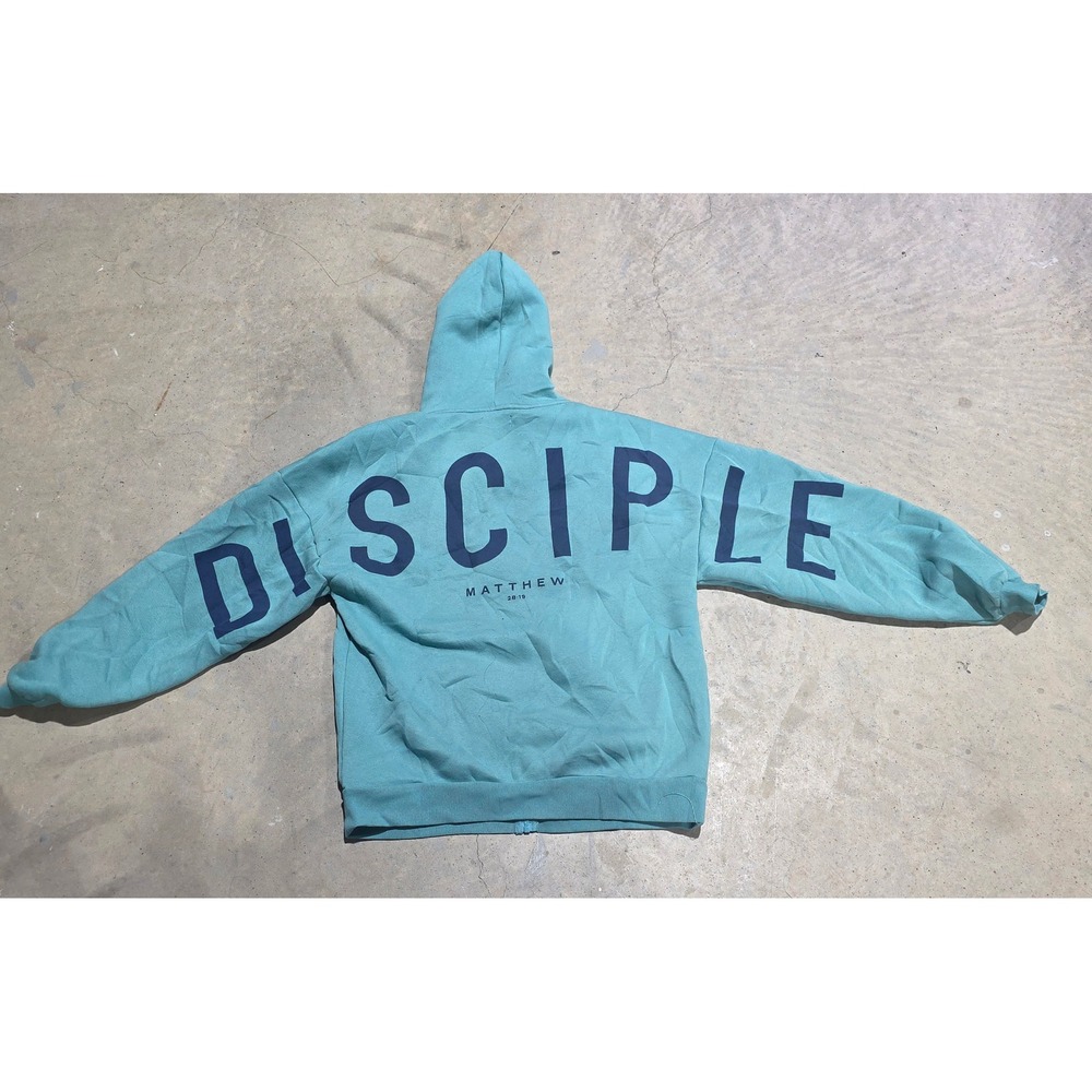 GLO God Love Overcomes Disciple Matthew 28:19 Zip Up Hoodie Teal Blue Medium